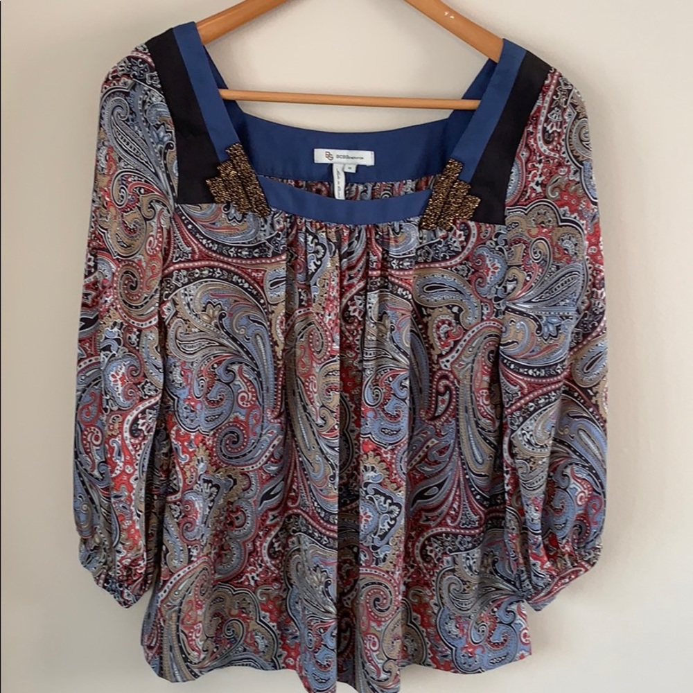 BCBGeneration Paisley Sheer Peasant Top Size XS